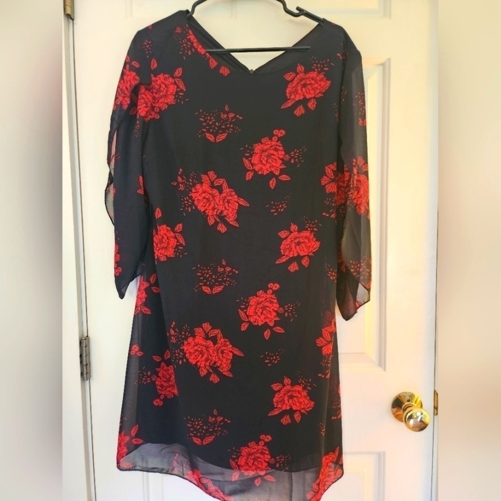 Grace Karin sheer chiffon red floral mini cocktail dress size large